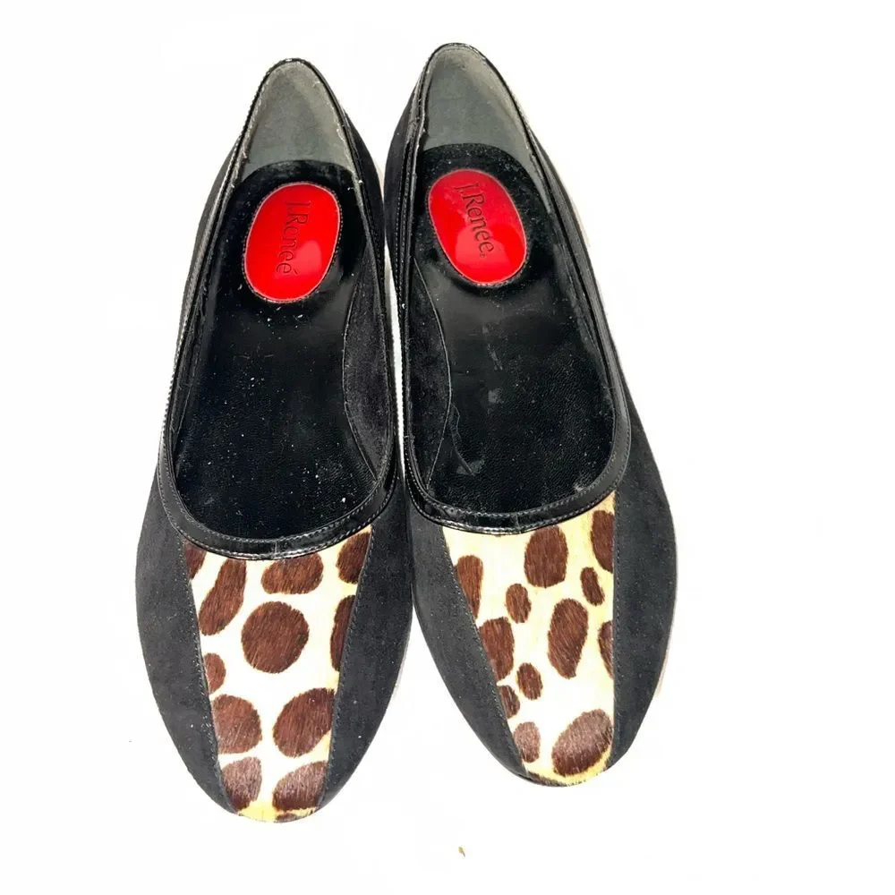 J Renee suede flats animal print insert‎ patent leather accent size 6.5